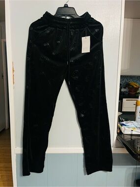 Helix Black Velour Jogger Pants with Subtle Pattern